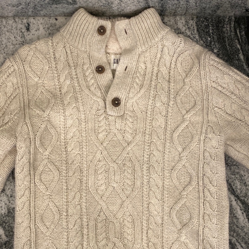 GAP Kids Boys XXL Mock Turtleneck Cable Knit Beige Sweater